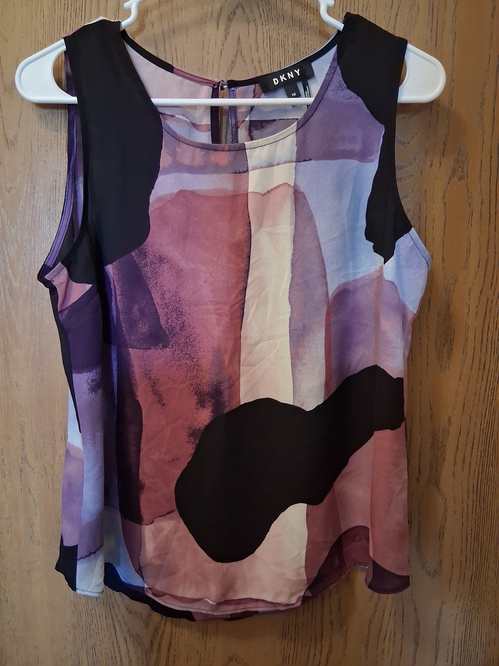 DKNY Purple Black and Pink Abstract Silk-Look Sleeveless Top